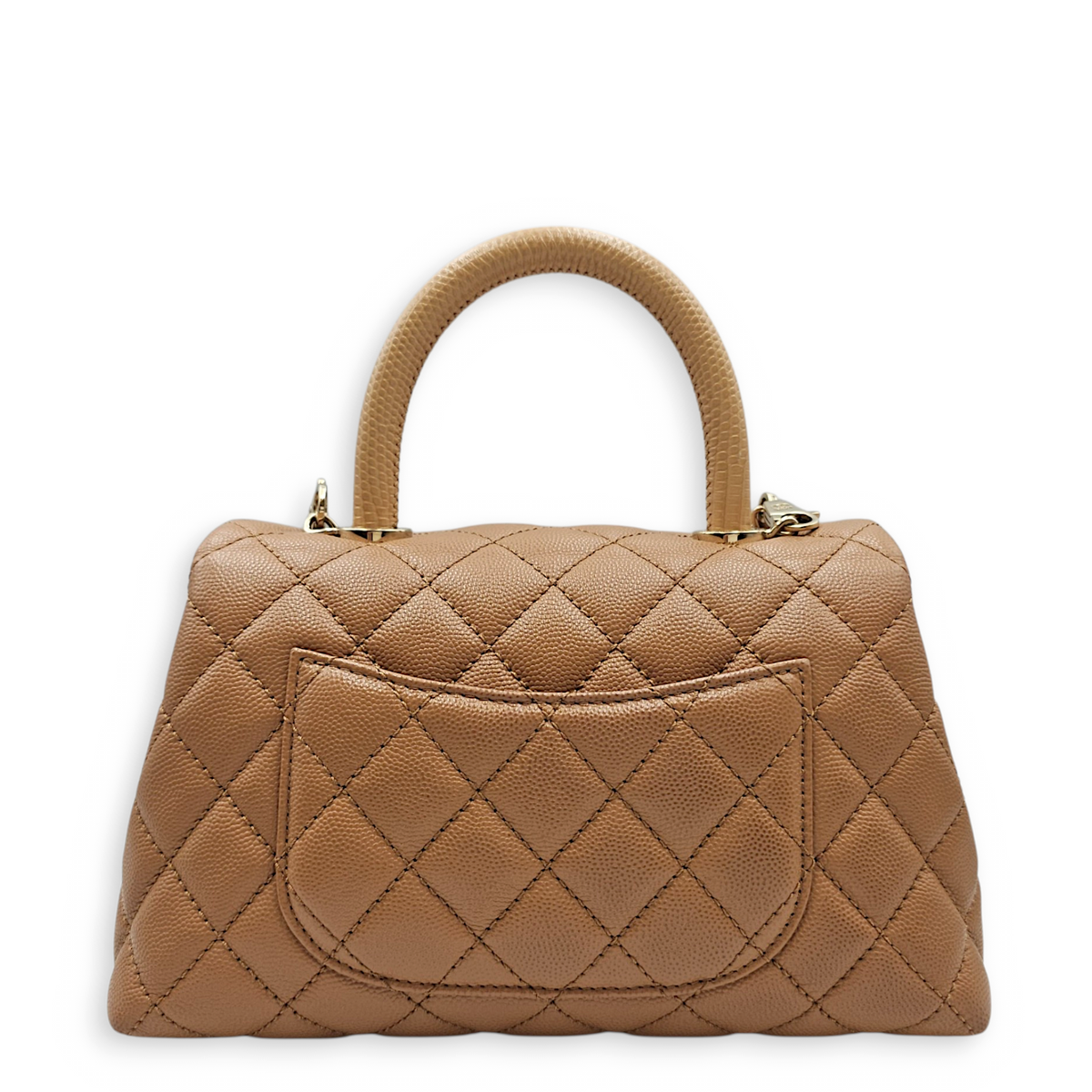 Coco Handle with Lizard Handle  Small Beige Top Handle Bag in Caviar Leather Light Gold hardware