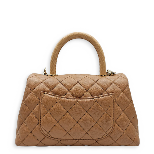 Coco Handle with Lizard Handle  Small Beige Top Handle Bag in Caviar Leather Light Gold hardware