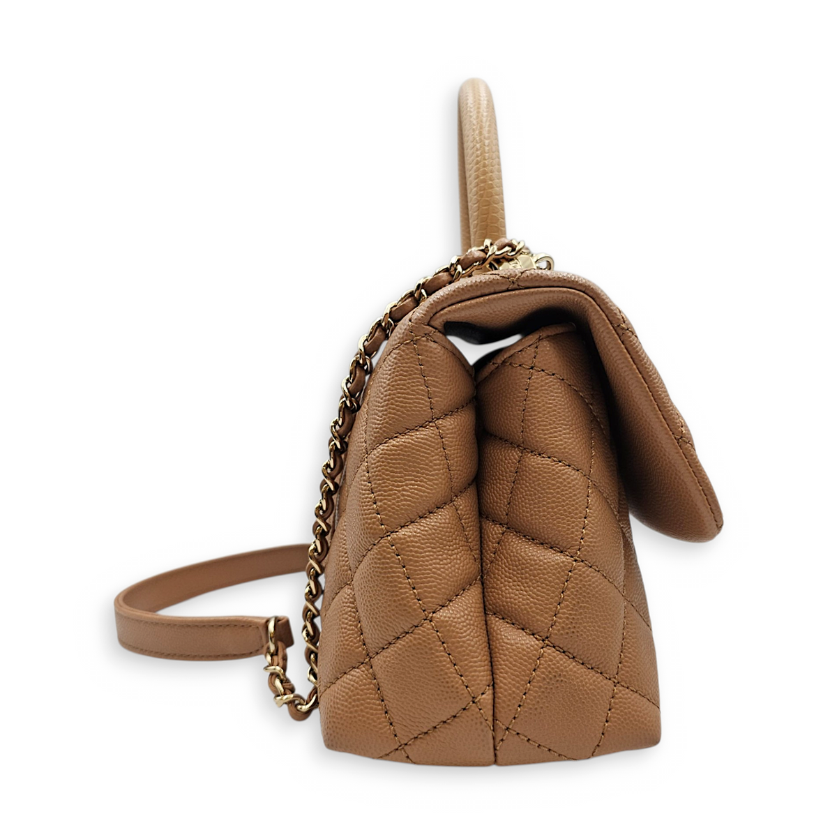 Coco Handle with Lizard Handle  Small Beige Top Handle Bag in Caviar Leather Light Gold hardware