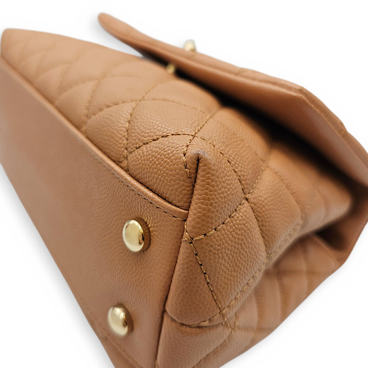Coco Handle with Lizard Handle  Small Beige Top Handle Bag in Caviar Leather Light Gold hardware