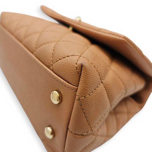 Coco Handle with Lizard Handle  Small Beige Top Handle Bag in Caviar Leather Light Gold hardware