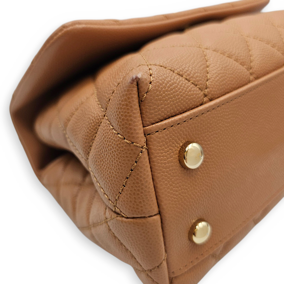 Coco Handle with Lizard Handle  Small Beige Top Handle Bag in Caviar Leather Light Gold hardware
