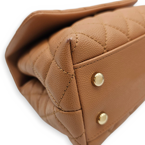 Coco Handle with Lizard Handle  Small Beige Top Handle Bag in Caviar Leather Light Gold hardware
