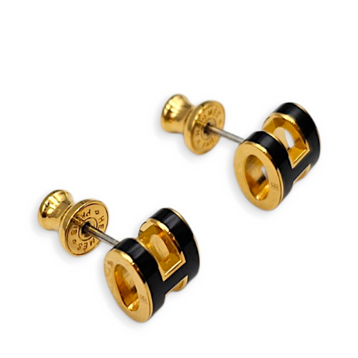 Mini Pop H Earrings Mini Black Earrings Gold hardware
