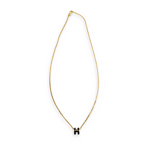 Mini Pop H Pendant Noir Necklace  Gold hardware