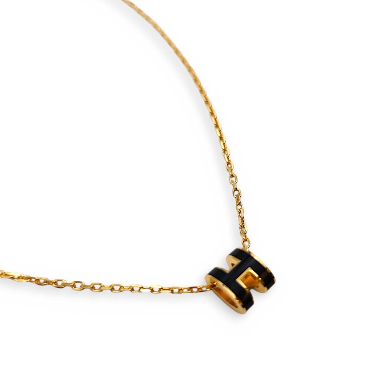 Mini Pop H Pendant Noir Necklace  Gold hardware