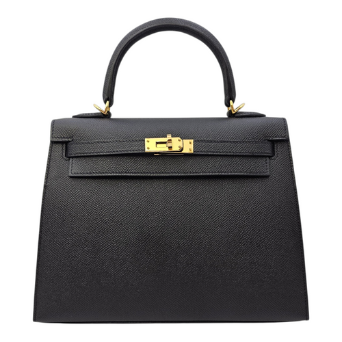 Sellier Kelly 25 Noir in Epsom Gold hardware