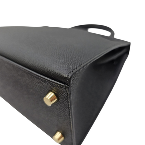 Sellier Kelly 25 Noir in Epsom Gold hardware
