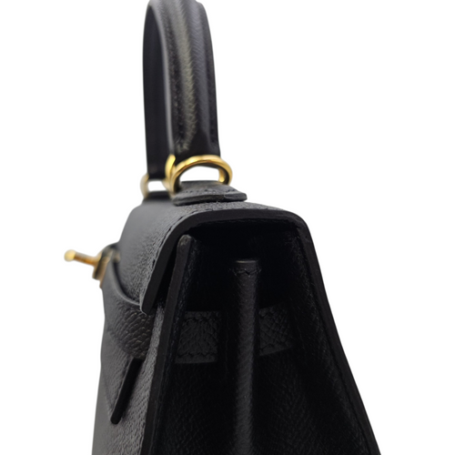 Sellier Kelly 25 Noir in Epsom Gold hardware