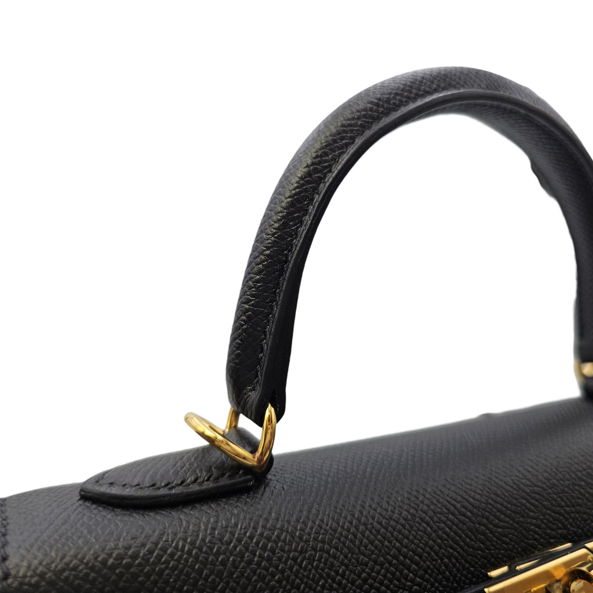 Sellier Kelly 25 Noir in Epsom Gold hardware