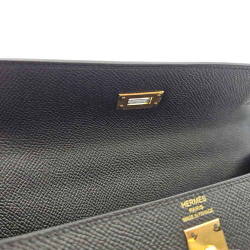 Sellier Kelly 25 Noir in Epsom Gold hardware