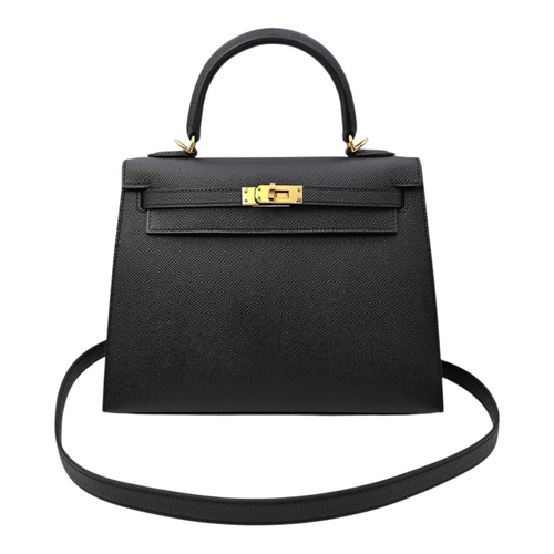 Sellier Kelly 25 Noir in Epsom Gold hardware