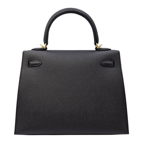 Sellier Kelly 25 Noir in Epsom Gold hardware