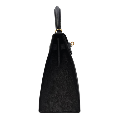 Sellier Kelly 25 Noir in Epsom Gold hardware