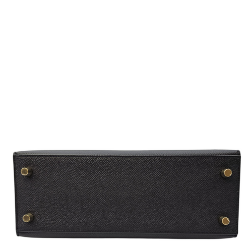 Sellier Kelly 25 Noir in Epsom Gold hardware