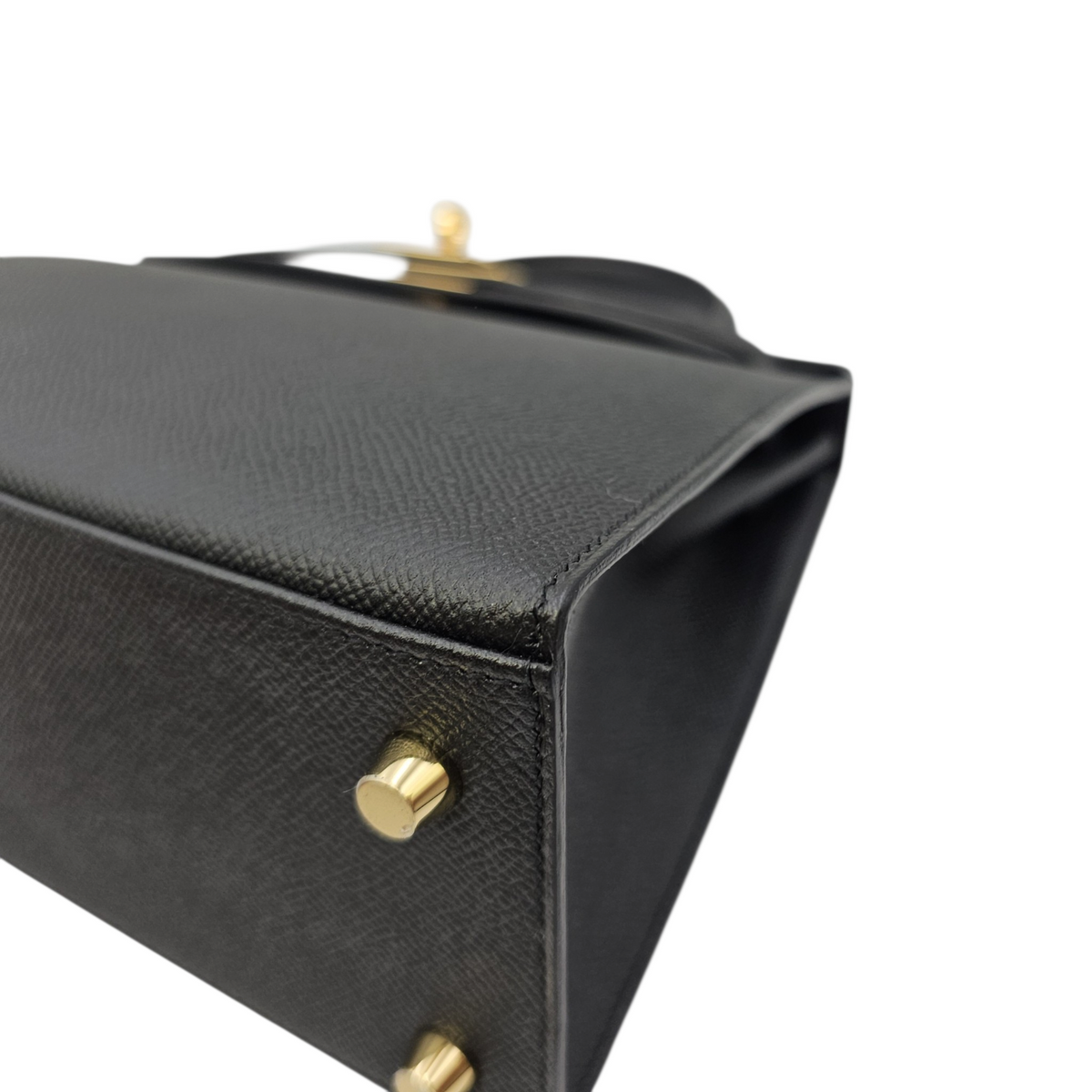 Sellier Kelly 25 Noir in Epsom Gold hardware