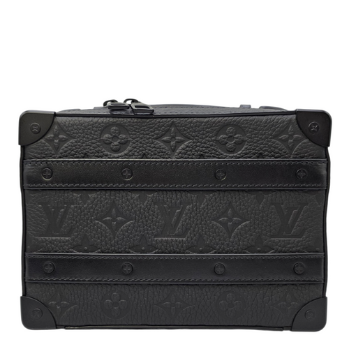 Soft Trunk Black Crossbody Bag in Taurillon Leather Gunmetal hardware