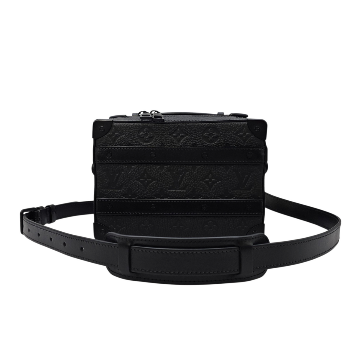 Soft Trunk Black Crossbody Bag in Taurillon Leather Gunmetal hardware