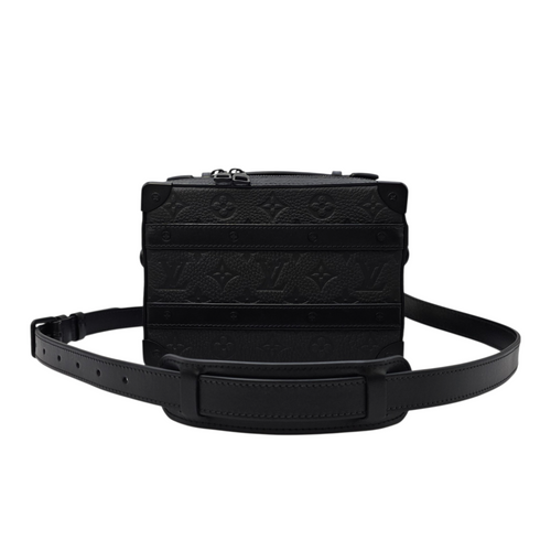 Soft Trunk Black Crossbody Bag in Taurillon Leather Gunmetal hardware