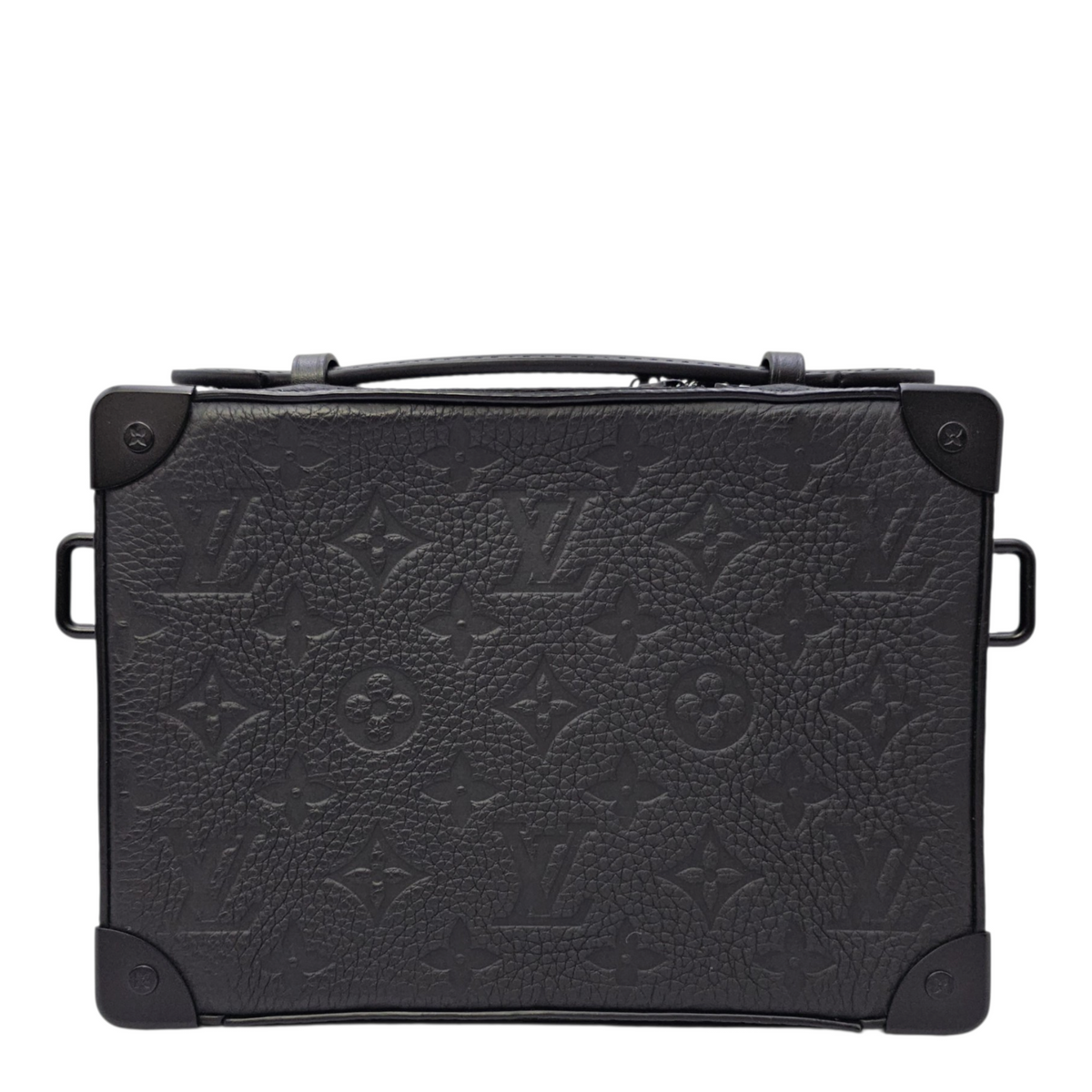 Soft Trunk Black Crossbody Bag in Taurillon Leather Gunmetal hardware