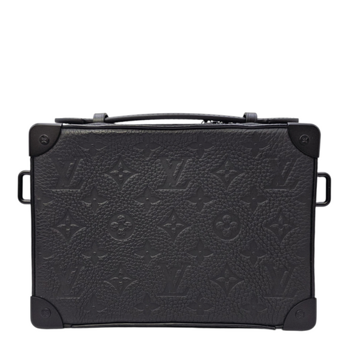 Soft Trunk Black Crossbody Bag in Taurillon Leather Gunmetal hardware