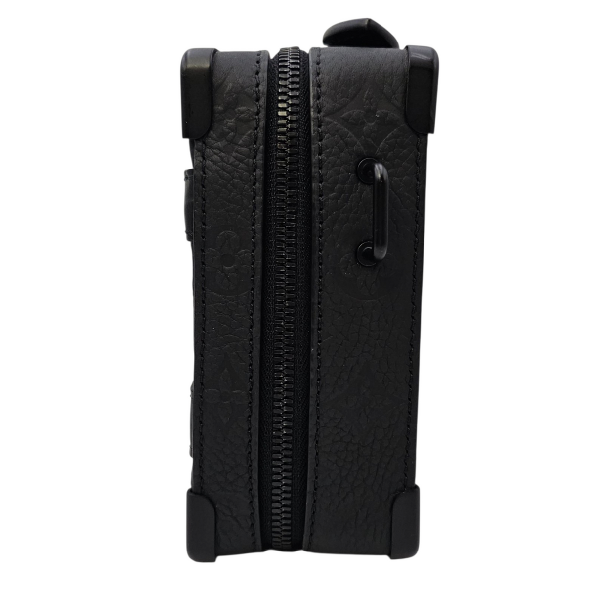 Soft Trunk Black Crossbody Bag in Taurillon Leather Gunmetal hardware