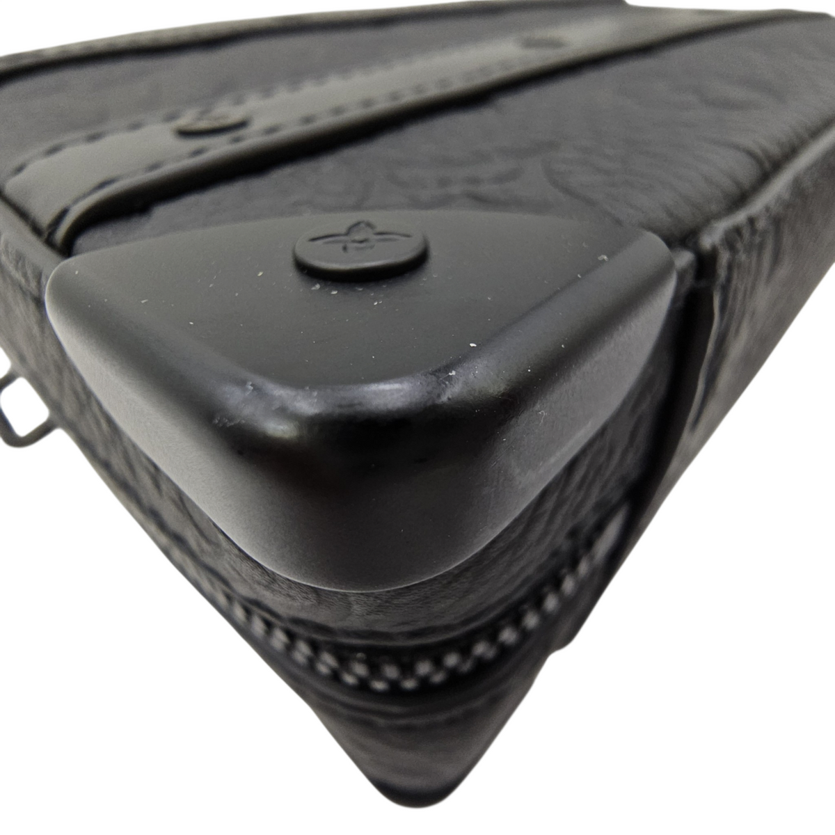 Soft Trunk Black Crossbody Bag in Taurillon Leather Gunmetal hardware