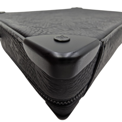 Soft Trunk Black Crossbody Bag in Taurillon Leather Gunmetal hardware