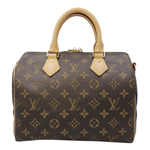 Speedy Bandouliere Brown Top Handle Bag in Monogram Coated Canvas Gold hardware