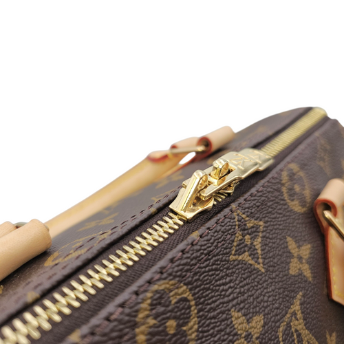 Speedy Bandouliere Brown Top Handle Bag in Monogram Coated Canvas Gold hardware