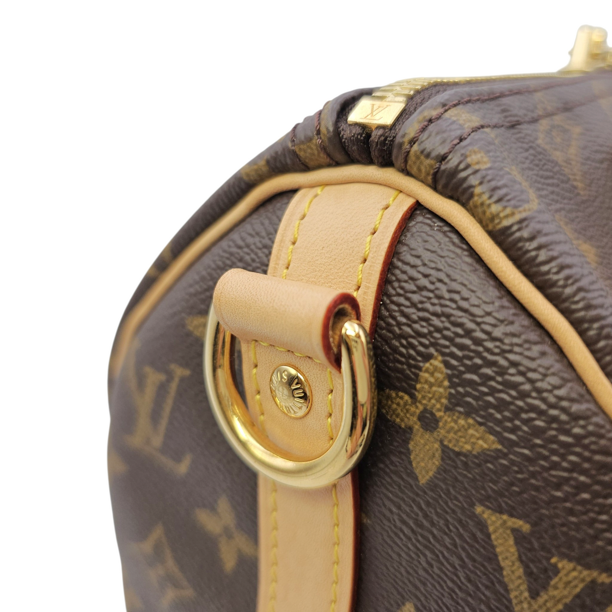 Speedy Bandouliere Brown Top Handle Bag in Monogram Coated Canvas Gold hardware