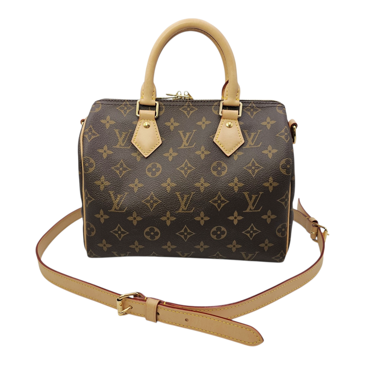 Speedy Bandouliere Brown Top Handle Bag in Monogram Coated Canvas Gold hardware