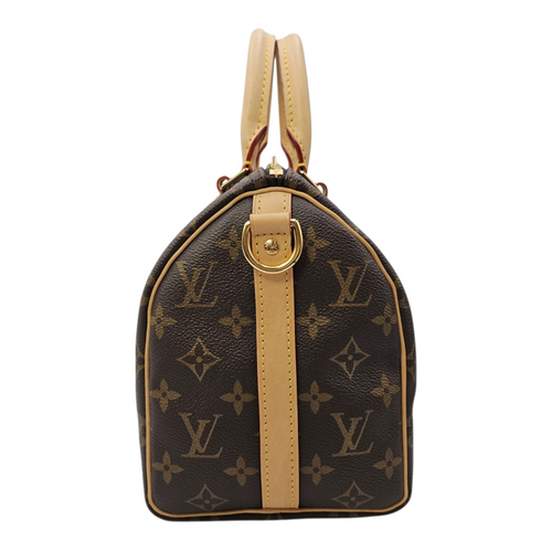 Speedy Bandouliere Brown Top Handle Bag in Monogram Coated Canvas Gold hardware