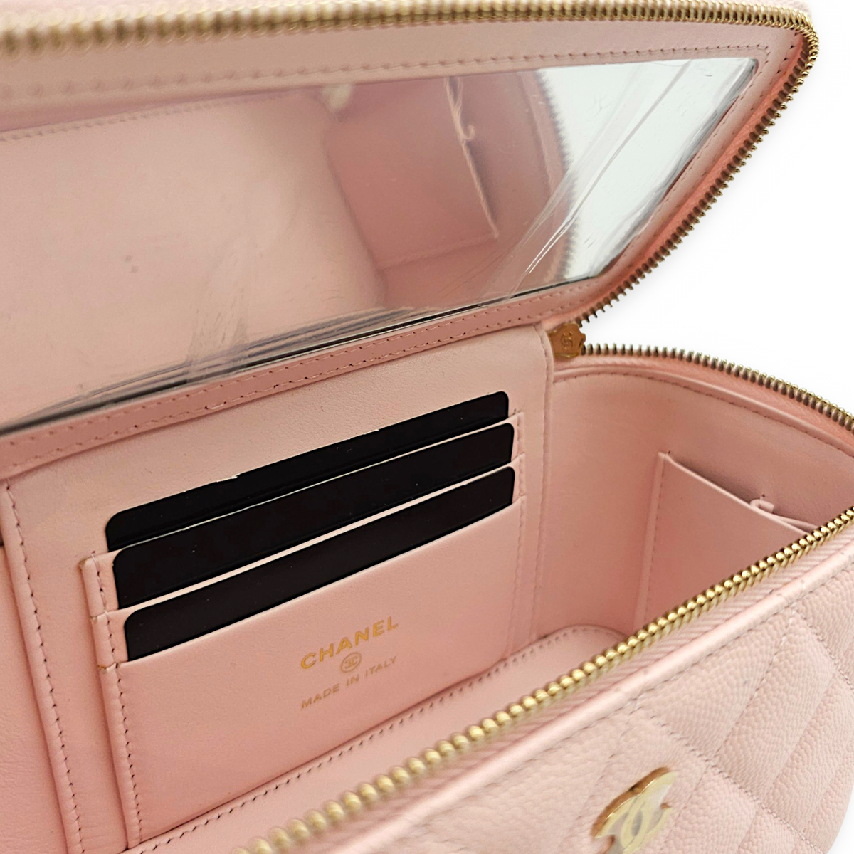 Vanity Pink Crossbody Bag in Caviar Leather Light Gold hardware