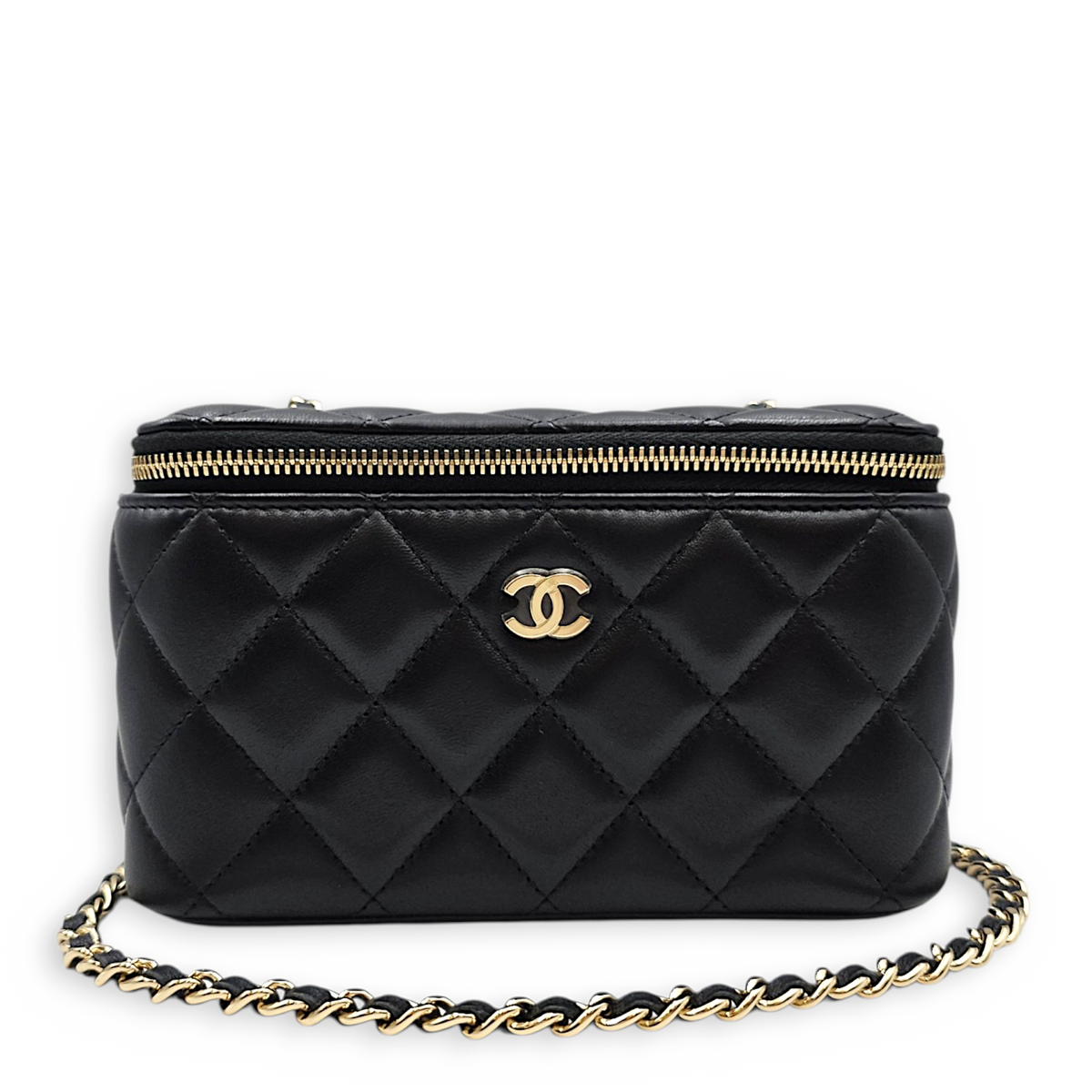 Vanity Case Black Crossbody Bag in Lambskin Light Gold hardware