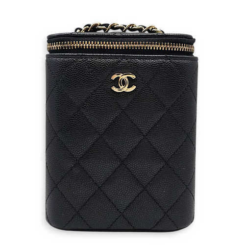 Quilted Vertical Coco Beauty Case  Small Black Crossbody Bag in Caviar Leather Light Gold hardware