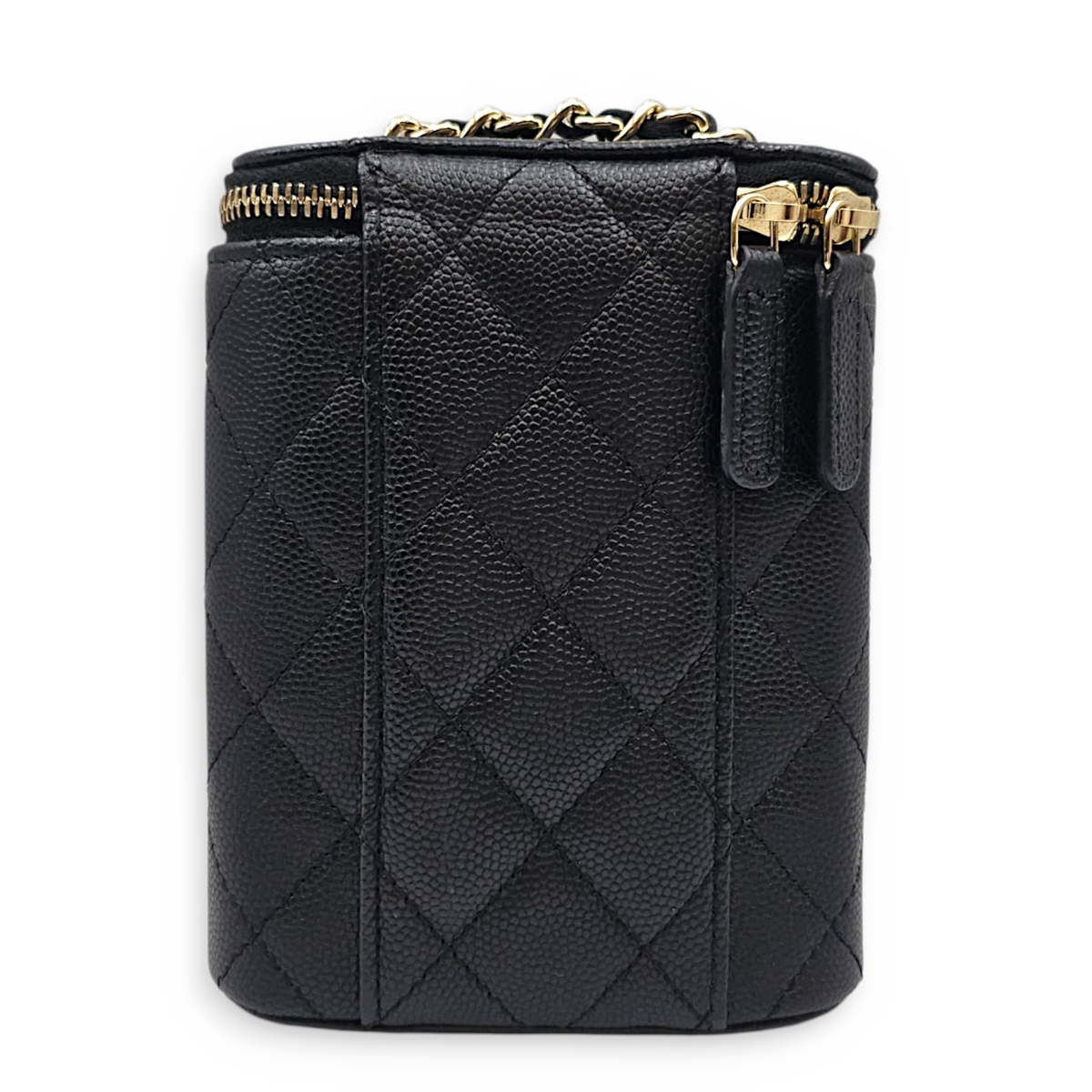 Quilted Vertical Coco Beauty Case  Small Black Crossbody Bag in Caviar Leather Light Gold hardware
