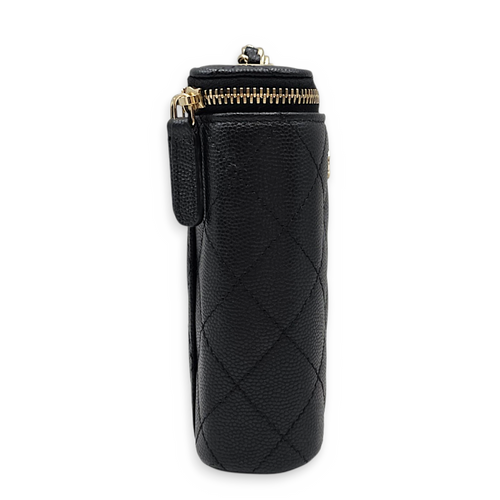Quilted Vertical Coco Beauty Case  Small Black Crossbody Bag in Caviar Leather Light Gold hardware