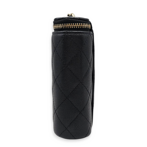 Quilted Vertical Coco Beauty Case  Small Black Crossbody Bag in Caviar Leather Light Gold hardware