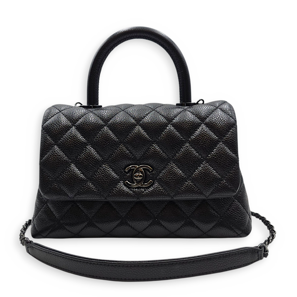 Coco Handle  Small Black Top Handle Bag in Caviar Leather So Black  hardware