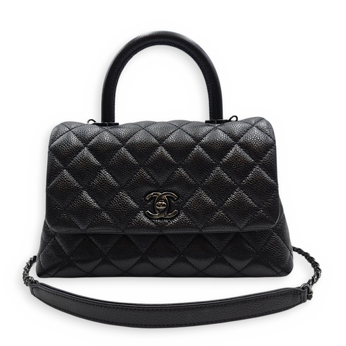 Coco Handle  Small Black Top Handle Bag in Caviar Leather So Black  hardware