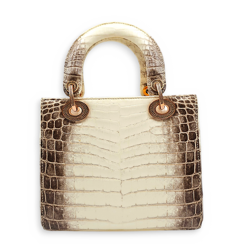 Lady Dior White Top Handle Bag in Crocodile Leather Rose Gold hardware