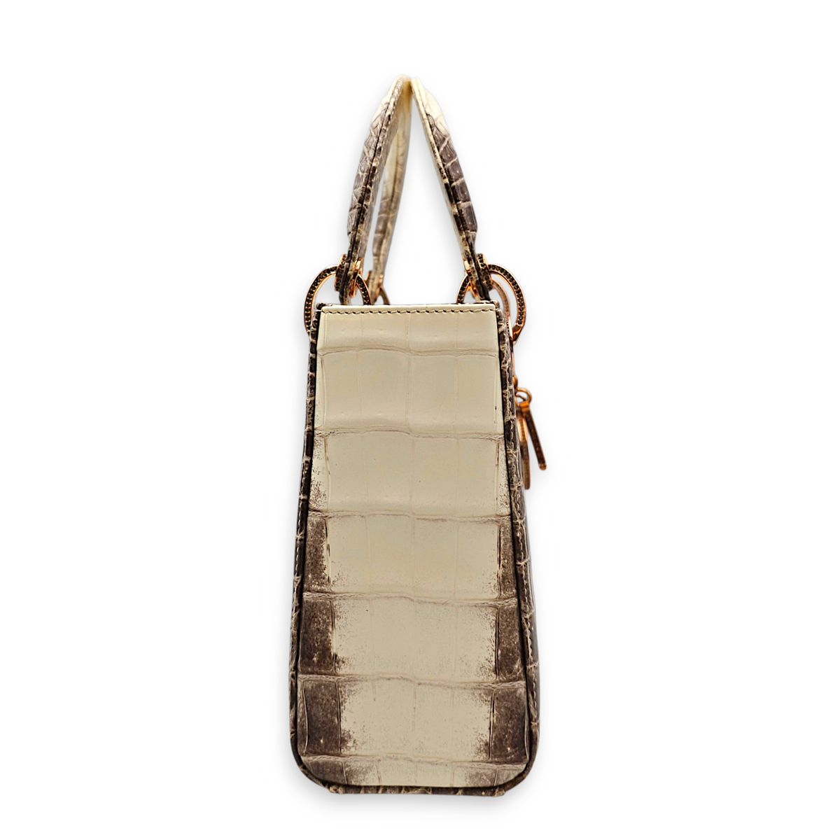 Lady Dior White Top Handle Bag in Crocodile Leather Rose Gold hardware