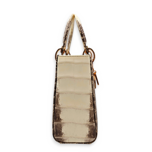 Lady Dior White Top Handle Bag in Crocodile Leather Rose Gold hardware