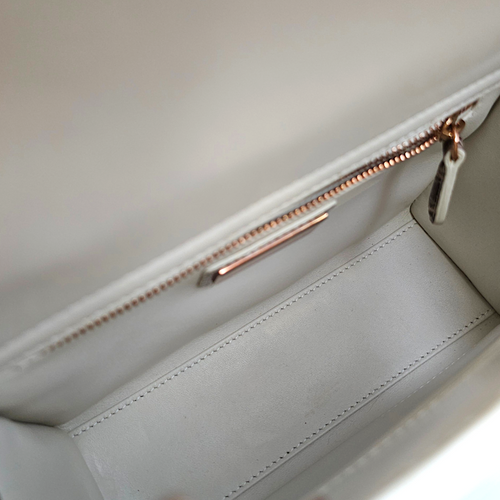 Lady Dior White Top Handle Bag in Crocodile Leather Rose Gold hardware