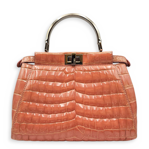 Peekaboo 23 Pink Top Handle Bag in Crocodile Leather Silver hardware