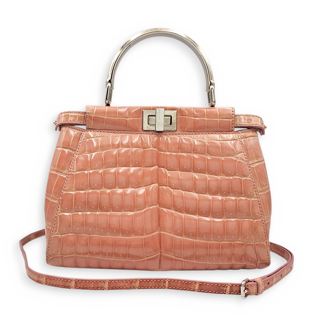 Peekaboo 23 Pink Top Handle Bag in Crocodile Leather Silver hardware