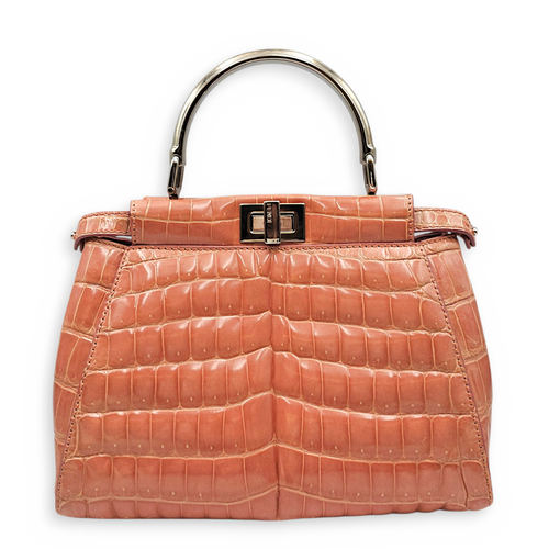 Peekaboo 23 Pink Top Handle Bag in Crocodile Leather Silver hardware