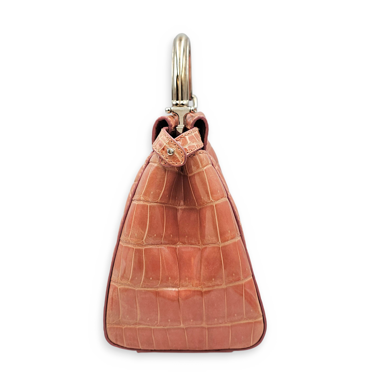 Peekaboo 23 Pink Top Handle Bag in Crocodile Leather Silver hardware