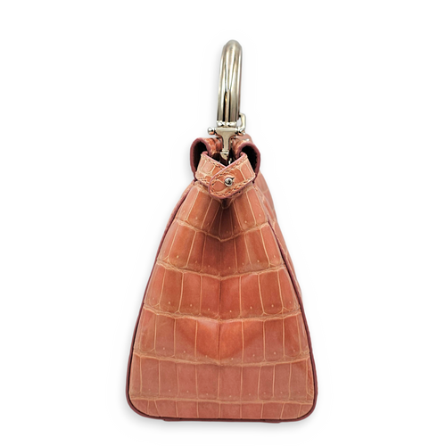Peekaboo 23 Pink Top Handle Bag in Crocodile Leather Silver hardware
